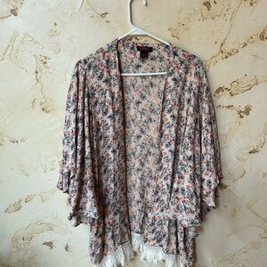 🆕NWT Rock & Roll Denim Floral Fringe Kimono NWT Cowgirl Boho Western
